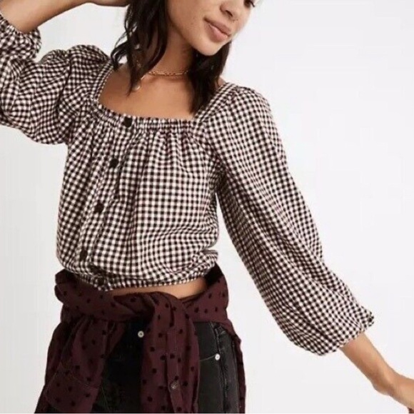 Madewell Plaid Puff Sleeve button down top size M - Picture 6 of 15